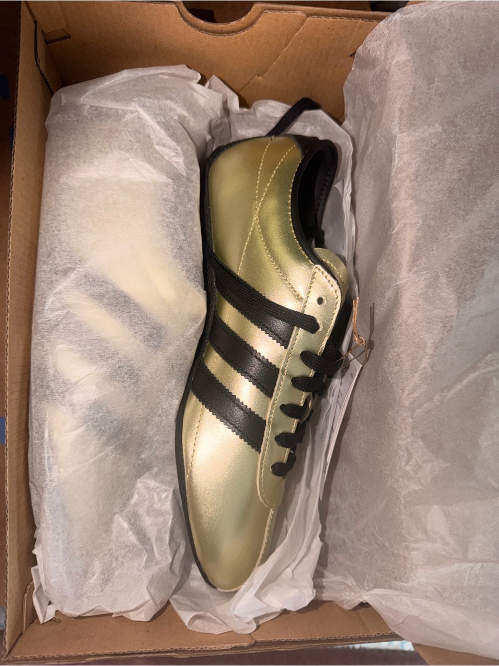 adidas Gold Metallic Sneaker with Black Stripes